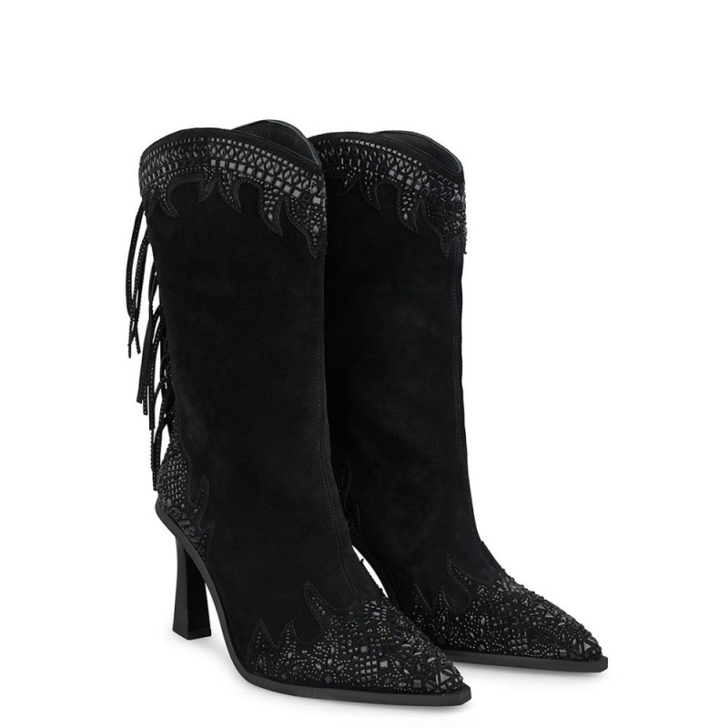 Bottes à Talons Alma En Pena Rear Fringe Boot Noir Femme | JWV-85186633